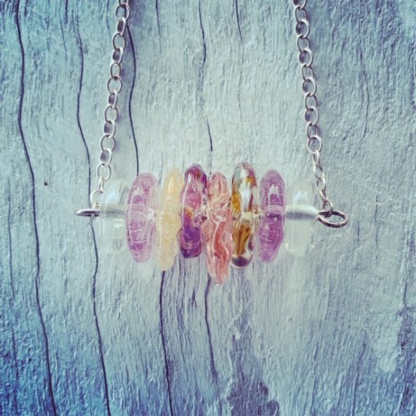 Recycled glass necklace | beads made from various glass objects and wine bottles