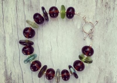 Recycled glass bracelet | glass beads made from beer and wine bottles