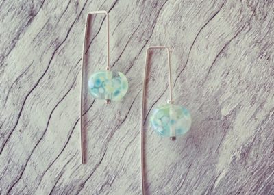 Recycled glass earrings | beads made from a Banrock Station wine bottle