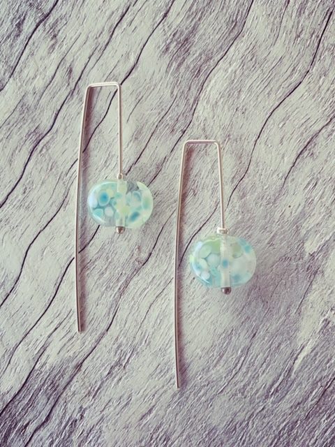 Recycled glass earrings | beads made from a Banrock Station wine bottle