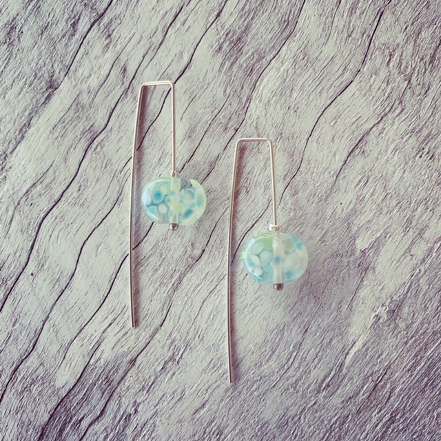 Recycled glass earrings | beads made from a Banrock Station wine bottle