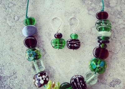 Recycled glass jewellery | glass beads made from gin, wine, beer bottles and green depression glass