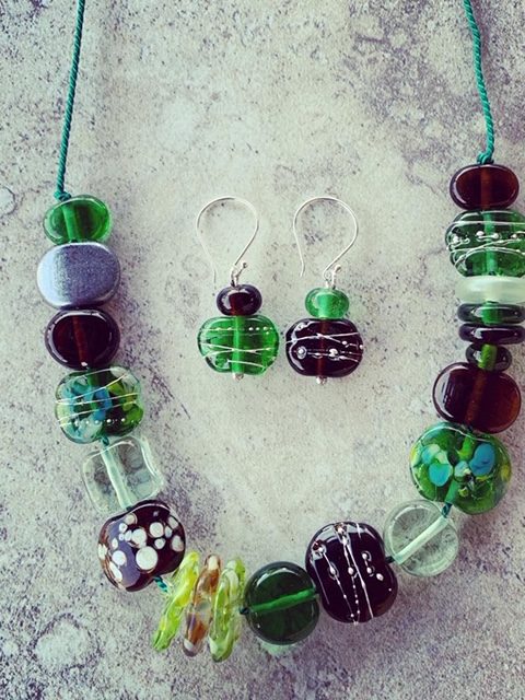 Recycled glass jewellery | glass beads made from gin, wine, beer bottles and green depression glass