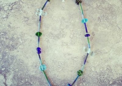 Recycled glass necklace | glass beads made from wine, gin, vodka and champagne bottles, with enamel tube beads