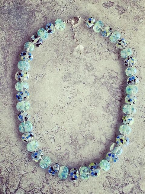 Recycled glass necklace | beads made from a wine bottle