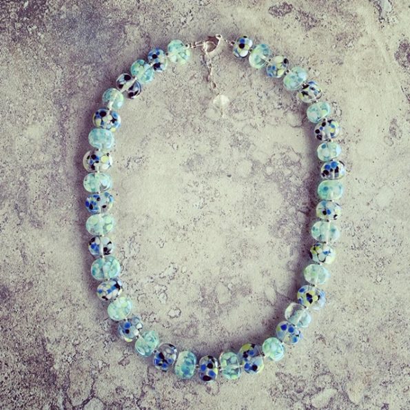 Recycled glass necklace | beads made from a wine bottle