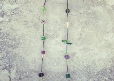 Recycled glass necklace | purple and green recycled glass beads made from various glass objects