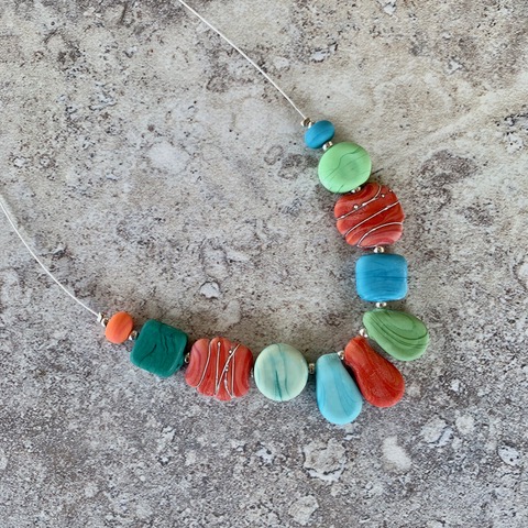 Coral blue green necklace