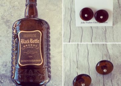 Recycled glass earrings | amber studs made from a brandy bottle