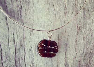 Recycled glass bead pendant necklace | bead made from a Hendricks Gin bottle