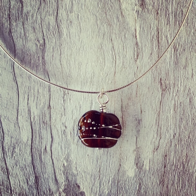 Recycled glass bead pendant necklace | bead made from a Hendricks Gin bottle