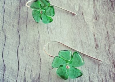 Recycled glass earrings | green flower earrings made from a Tanqueray Gin bottle