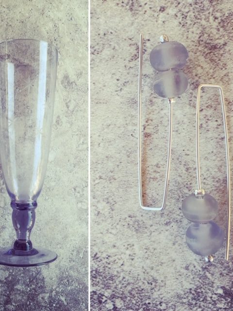 Recycled glass earrings | glass beads made from a grey glass