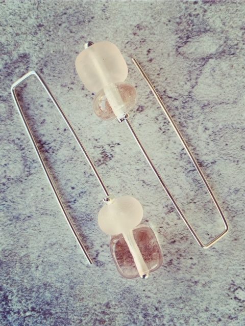 Recycled glass earrings | beads made from a Pink Depression Glass bowl