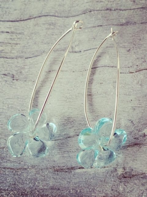 Recycled glass bead flower earrings | beads made from a Banrock Station wine bottle