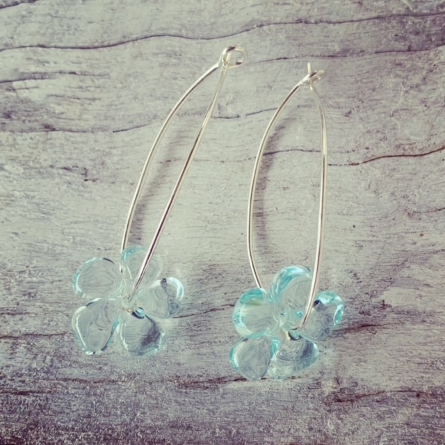 Recycled glass bead flower earrings | beads made from a Banrock Station wine bottle