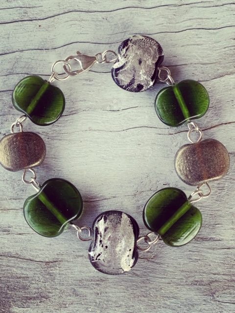 Recycled glass bracelet | beads made from gin and champagne bottles