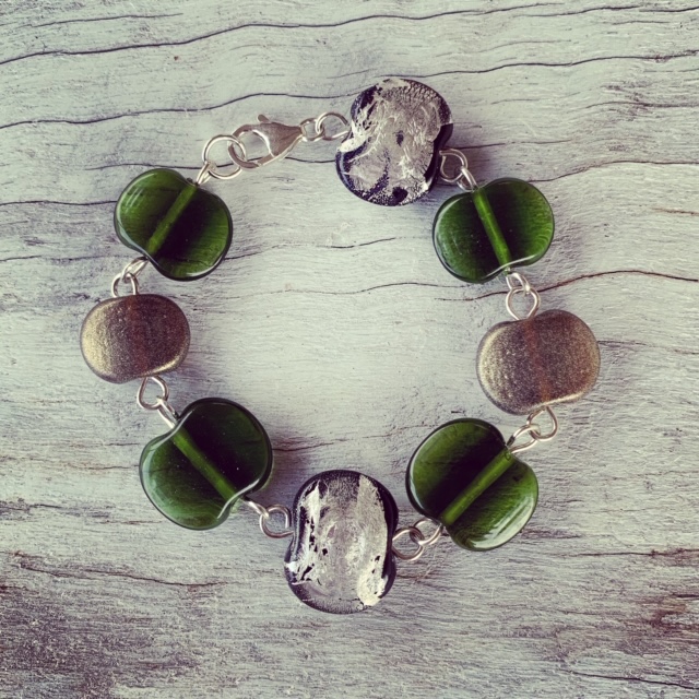 Recycled glass bracelet | beads made from gin and champagne bottles