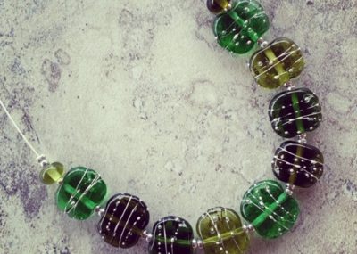 Green wine bottle necklace | recycled glass beads made from Bethany Wines wine bottles