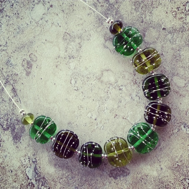 Green wine bottle necklace | recycled glass beads made from Bethany Wines wine bottles