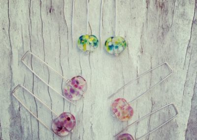 Recycled glass earrings | long colourful earrings now available at Bethany Wines.