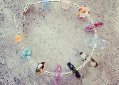 Recycled glass bracelet | beads made from a mix of recycled glass objects