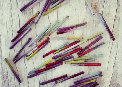 Recycled glass jewellery | enamel copper tubes to be used with some recycled glass beads for Bethany Wines, Barossa Valley