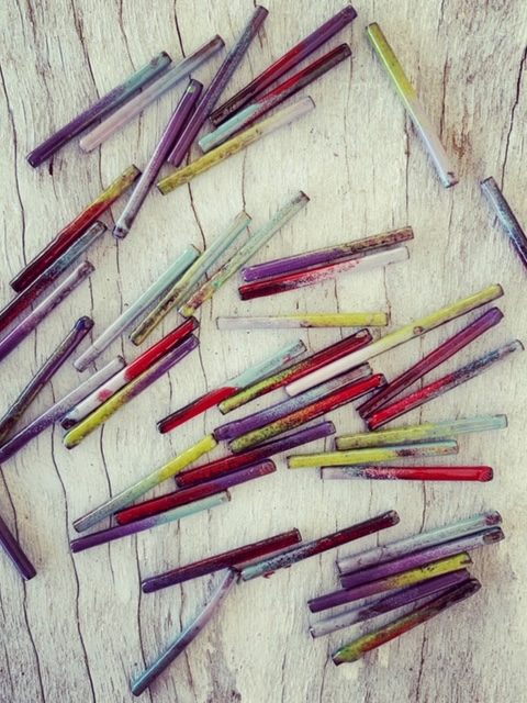 Recycled glass jewellery | enamel copper tubes to be used with some recycled glass beads for Bethany Wines, Barossa Valley
