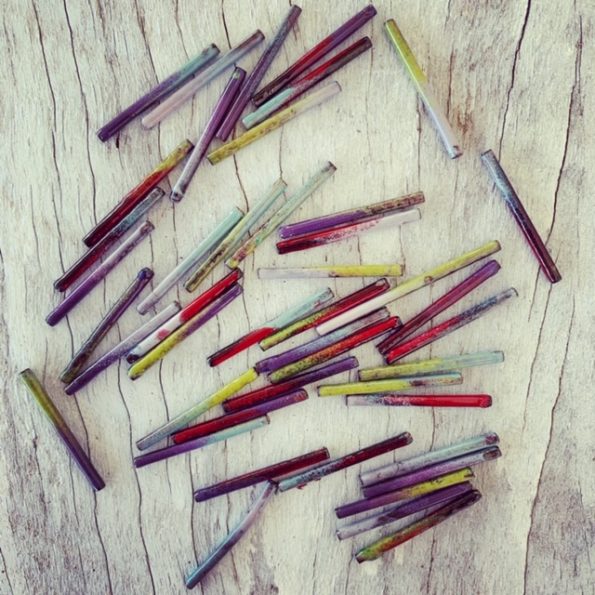Recycled glass jewellery | enamel copper tubes to be used with some recycled glass beads for Bethany Wines, Barossa Valley