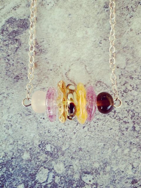 Recycled glass necklace | glass necklace made with assorted recycled glass beads