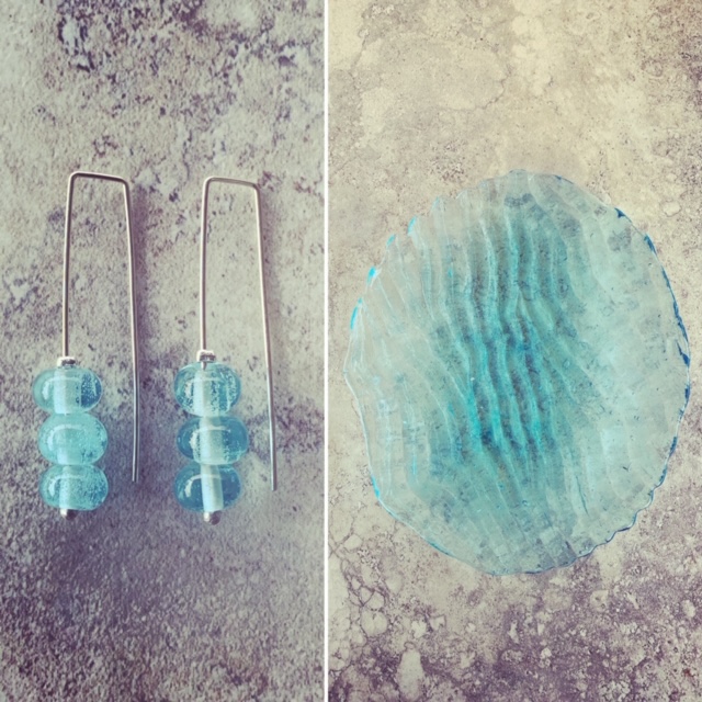 I melted the glass from this pretty blue plate to make some pretty earrings.
