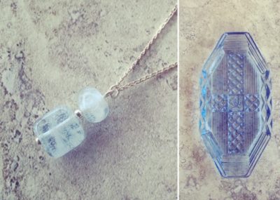 Experimenting with making beads from blue glass objects.