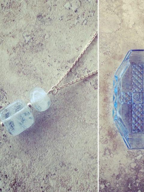 Experimenting with making beads from blue glass objects.