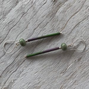 Green enamel earrings - handmade glass beads