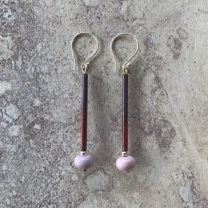 purple enamel earrings with handmade purple glass bead