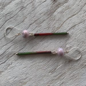 Purple enamel earrings - handmade glass beads