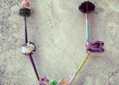 Casual recycled glass bead necklace on silk cord