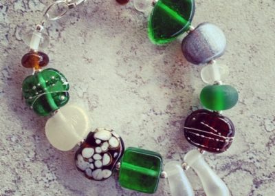 Tanqueray and Hendricks Gin bottle bracelet | recycled glass beads