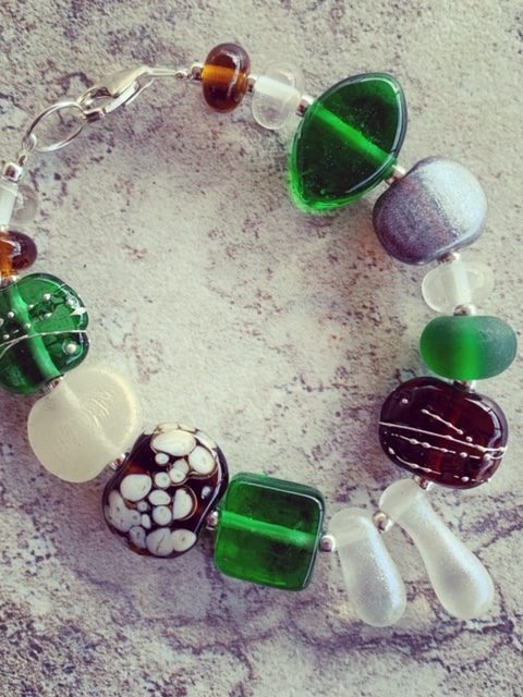 Tanqueray and Hendricks Gin bottle bracelet | recycled glass beads