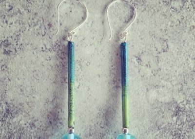 Long Bombay Sapphire Gin and Enamel Earrings