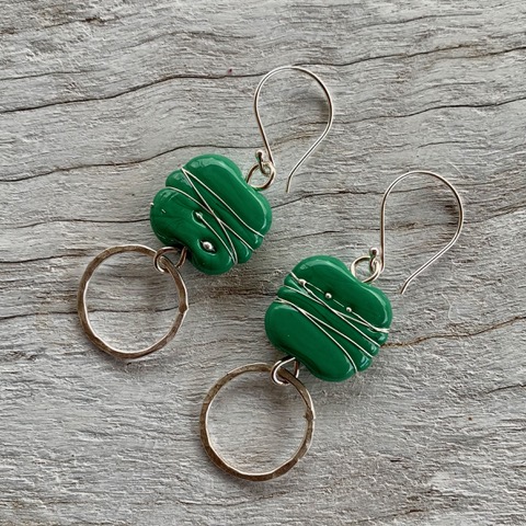 Green Italian glass bead earrings