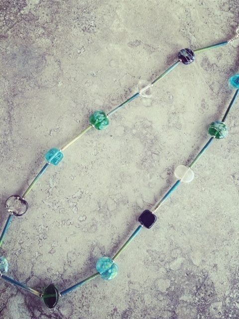 Gin and Tonic and enamel copper tubes necklace