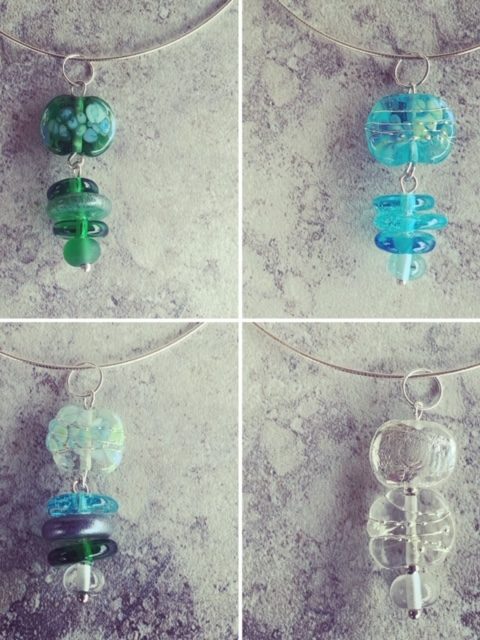 Gin and tonic pendant necklaces featuring beads made from Tanqueray and Bombay Sapphire Gin, plus Fever-Tree tonic water bottles