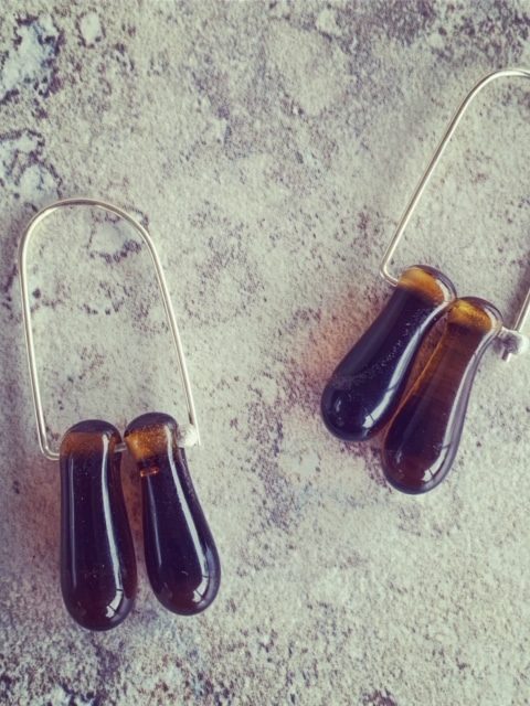 Stunning recycled glass earrings, featuring beads made from a Hendricks Gin bottle