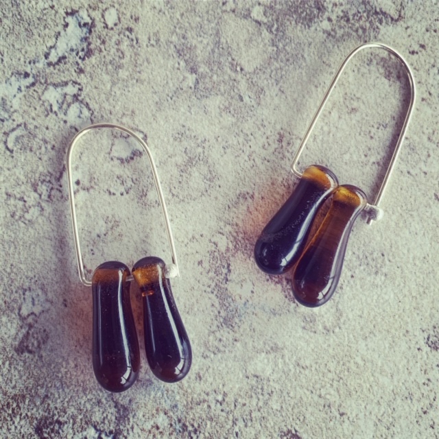 Stunning recycled glass earrings, featuring beads made from a Hendricks Gin bottle