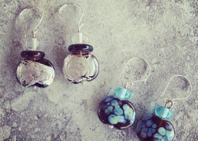 Stunning earrings, beads made from a Hendricks Gin bottle