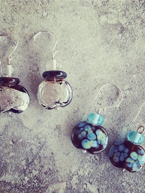 Stunning earrings, beads made from a Hendricks Gin bottle