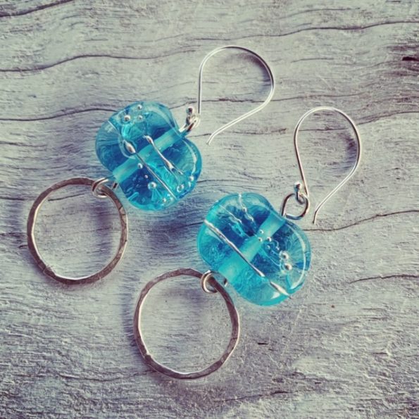 Bombay Sapphire Gin earrings, beads made from a gin bottle