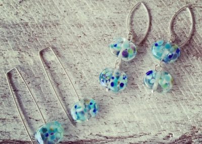 Recycled glass earrings made from wine bottles