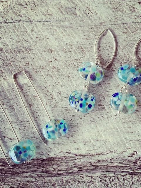 Recycled glass earrings made from wine bottles